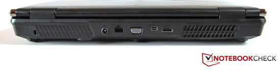 Rear: Kensington lock, DC-in, RJ-45, Gigabit LAN, VGA, mini DisplayPort, HDMI