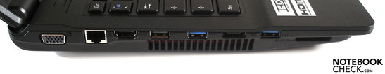 Left side: VGA, RJ-45 Gigabit-Lan, HDMI, USB 2.0, USB 3.0, eSATA, USB 3.0, 9-in-1 card-reader