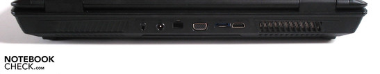 Back: Kensington Lock, DC-in, RJ-45 gigabit Ethernet, VGA, eSATA, HDMI