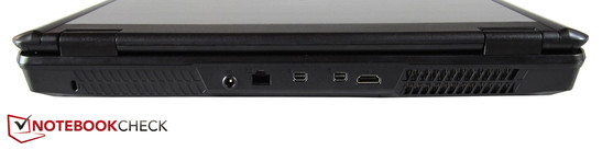 rear: Kensington Lock, power connector, RJ45-LAN, 2x Mini-DisplayPort, HDMI