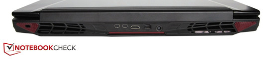 Back: Kensington Lock, 2x mini-DisplayPort, HDMI, LAN, AC