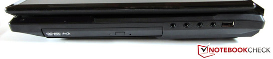 Right side: optical drive, 4x sound, USB 2.0