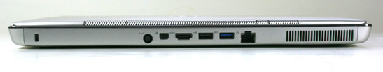 Back: Kensington lock, power, Mini-Displayport, HDMI, USB 2.0, USB 3.0, LAN