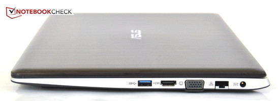 Right: USB 3.0, HDMI, VGA, Ethernet, power input