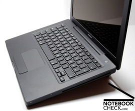 Because of the wedged shape of the docking station, the back side of the notebook is moved up. It is easy to quickly attach all demanded devices to the back side.