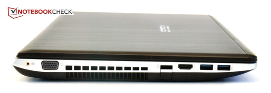 Left side: Sub woofer, VGA, LAN, HDMI, 2x USB 3.0