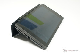 The cover also holds the tablet when lying.