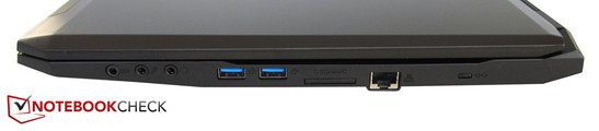Right side: 3x sound, 2x USB 3.0, card reader, RJ45, Kensington lock