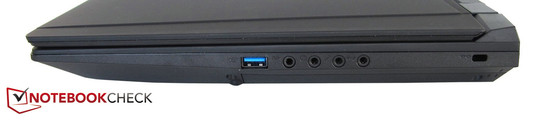 Right side: USB 3.0, 4x sound, Kensington Lock