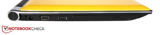 left side: power input, VGA, eSATA/USB 2.0, optical drive