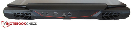 Rear: 2x Mini-DisplayPort, HDMI, AC power, RJ45-LAN