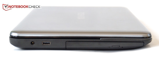 Left: power jack, USB 2.0, DVD-RW drive