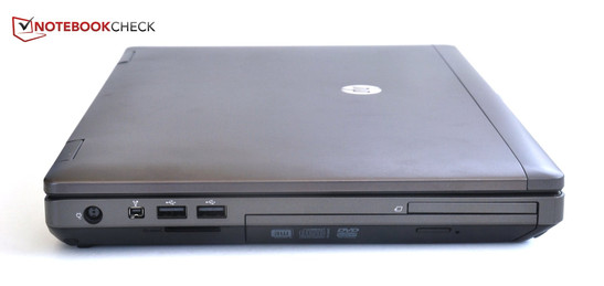 Left: DC in, FireWire 400, 2 USB 2.0 ports, card reader, DVD burner, ExpressCard 54