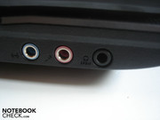 Sound jacks on the left side (line-in, microphone input and headphone output)