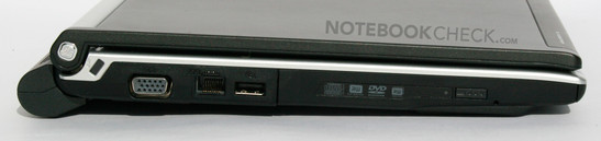 Left: DVD Burner, USB, LAN, VGA, Kensington Lock