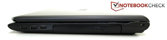 Right side: 3x USB 2.0, optical drive, Kensington Lock Slot