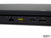 LAN, powered USB, USB-eSATA combined, and digital DisplayPort