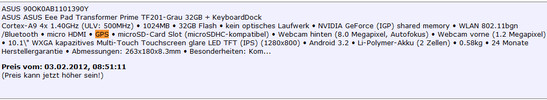 Although no longer a part of the official configuration, a few shops still list it: GPS in TF201
