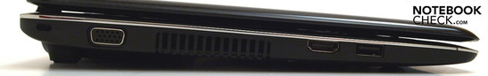 Left: Kensington securing slot, VGA, fan, HDMI, USB 2.0