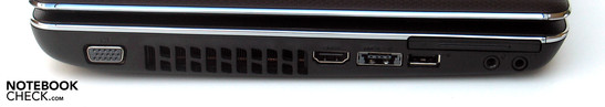 Left side: VGA, HDMI, eSATA, USB, ExpressCard, audio