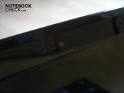 The integrated 1.3 Megapixel webcam is barely silhouetted against the display borders