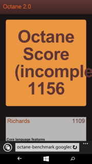 The Google Octane 2.0 benchmark did not completely finish.