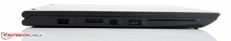 Power supply, docking port, DisplayPort, USB 3.0 sleep & charge, SmartCard reader