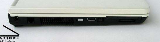 Left Side: Power Connector, Fan, USB, Firewire, ExpressCard, Cardreader