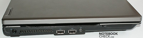Left side: Power Socket, Vent Holes, 2x USB, FireWire, ExpressCard