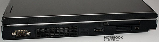 Left: serial port, vent holes, WiFi switch, eSATA/USB, PCMCIA, Multi-Cardreader, FireWire