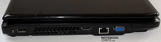 Left side: Kensington Lock, USB, vent holes, HDMI, LAN, VGA, ExpressCard/34