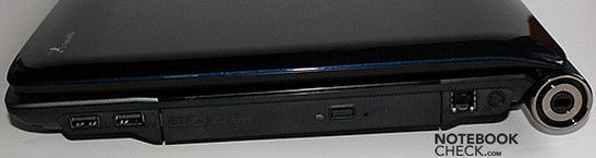 Right side: 2x USB, optical drive, modem, Kensington Lock