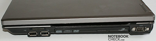 Right side: CardReader, 2x USB, Optical drive, COM