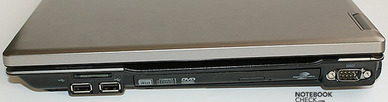 Right side: CardReader, 2x USB, optical drive, COM