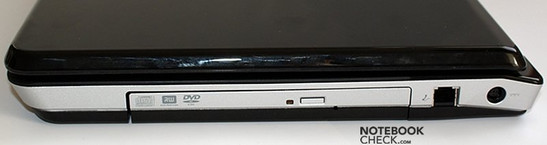 Right Side: Optical drive, Modem, Power Socket