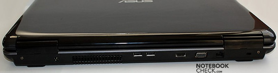 Rear: Power socket, fan, 2 USB, HDMI, VGA, LAN, Kensington lock