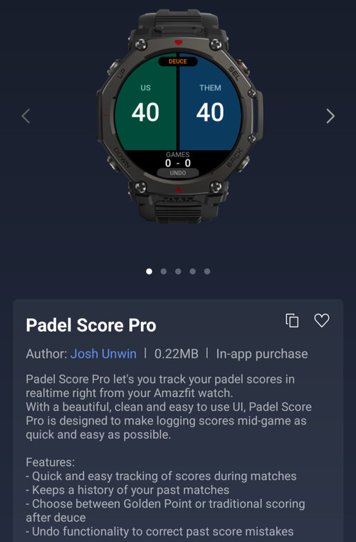The Padel Score Pro Mini App for Amazfit Smartwatches