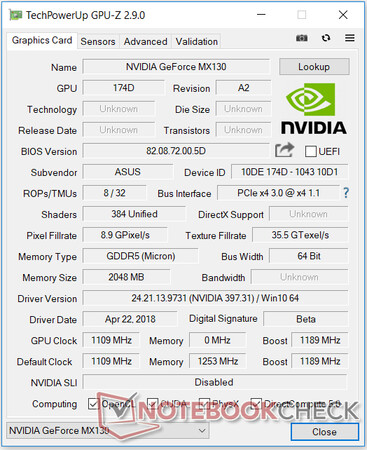 GeForce MX130 in the Asus VivoBook 15 for comparison