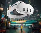 Meta Quest 3 VR headset shown in Cyberpunk 2077's Night City (Image source: Meta, Steam with edits)