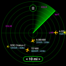 Radar-style display in the Flight Scanner app
