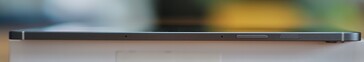 Top: 2x microphones, volume control, standby button