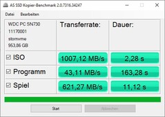 AS SSD copy benchmark results