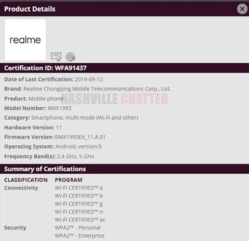 The RMX 1931 and 1933's Wi-Fi Alliance and Bluetooth SIG listings. (Source: Nashville Chatter)