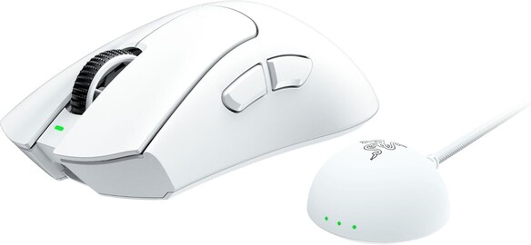 Razer DeathAdder V4 Pro with wireless dongle in white colorway (Image source: Amazon)
