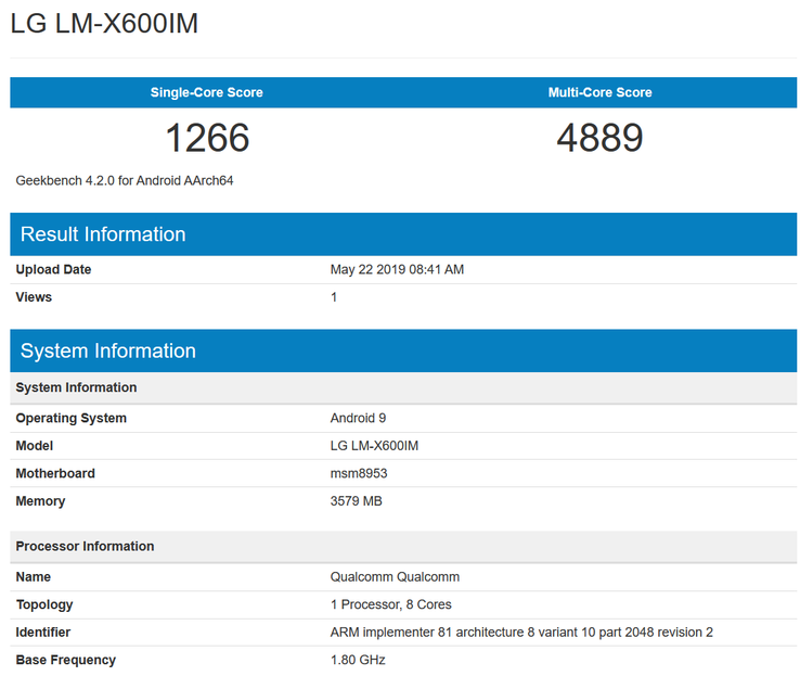 Alleged Geekbench results for the LG X6 (Source: Geekbench)
