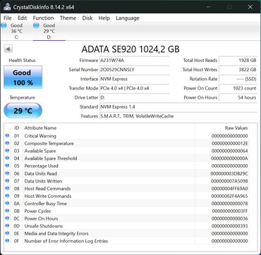 ADATA SE920 works with PCIe 4.0 x4