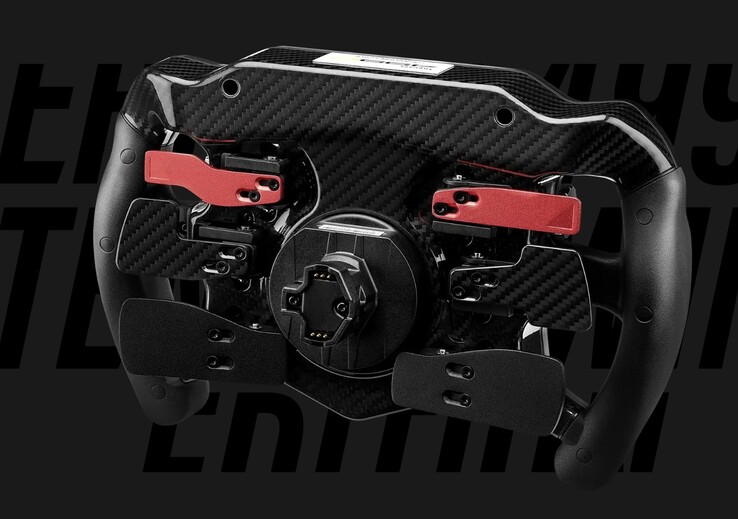 The Thrustmaster Ferrari 499P wheel sports dual carbon-fiber shift pedals as well as four analog metal pedals.