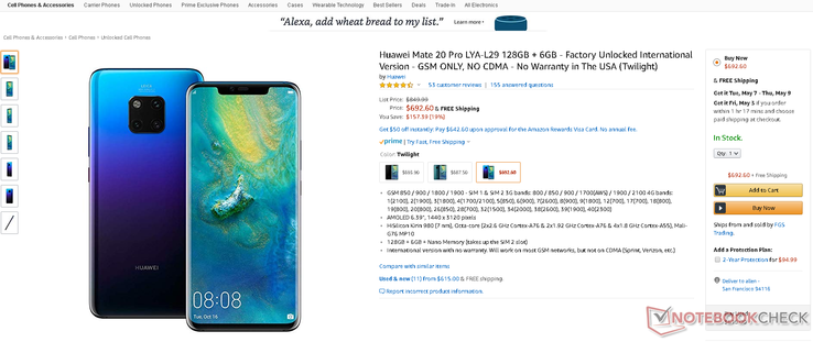 Huawei Mate 20 Pro on Amazon