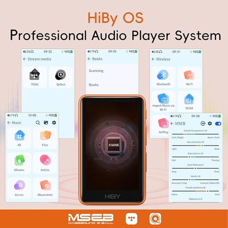The HiBy R1 utilizes a Linux-based OS that supports streaming and local, high-resolution music playback, and comes with MSEB audio controls for nuanced tuning of the audio. (Image source: HiBy Music)