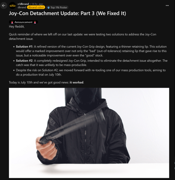 Dbrand Killswitch Switch 2 case redesign update (Image source: screenshot, Dbrand subreddit)